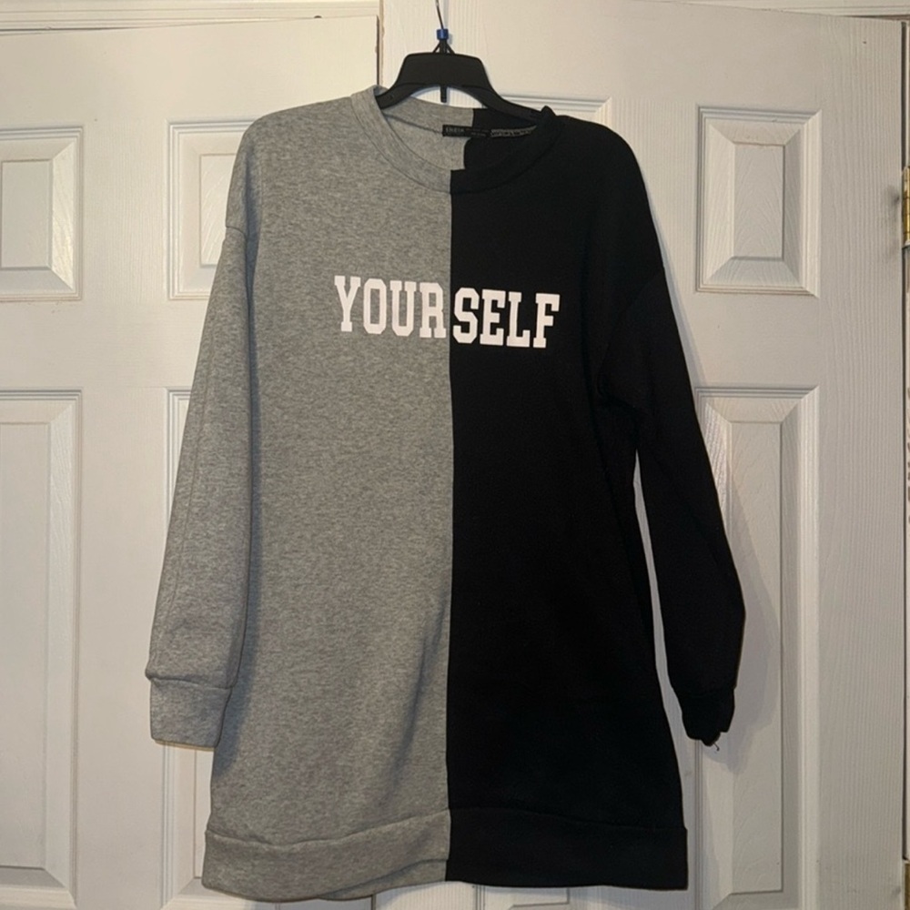 SHEIN Gray and Black Split Sweatshirt